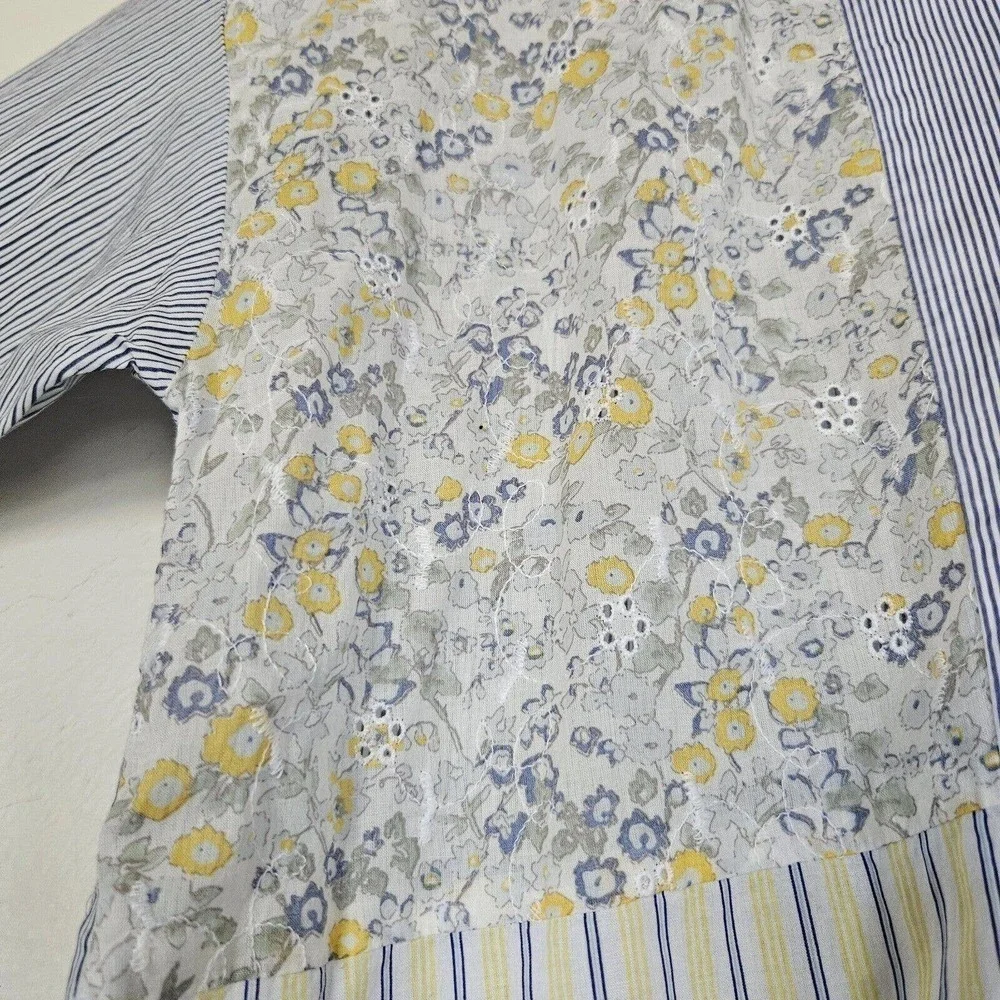 J. Jill Womens Floral Patchwork Button Up Blouse Size L Eyelet - Picture 3 of 9
